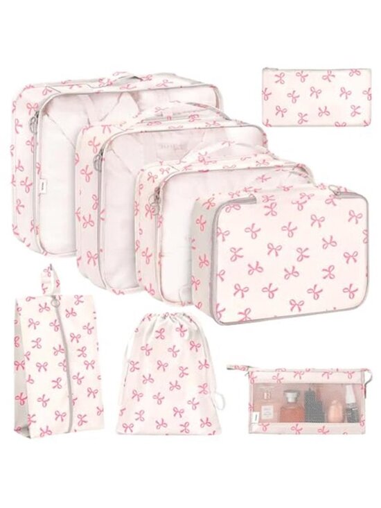 Handbags - 8 Piece Packing Cubes Travel Luggage Organizer Bags Suitcase Shoe Toiletry Pink